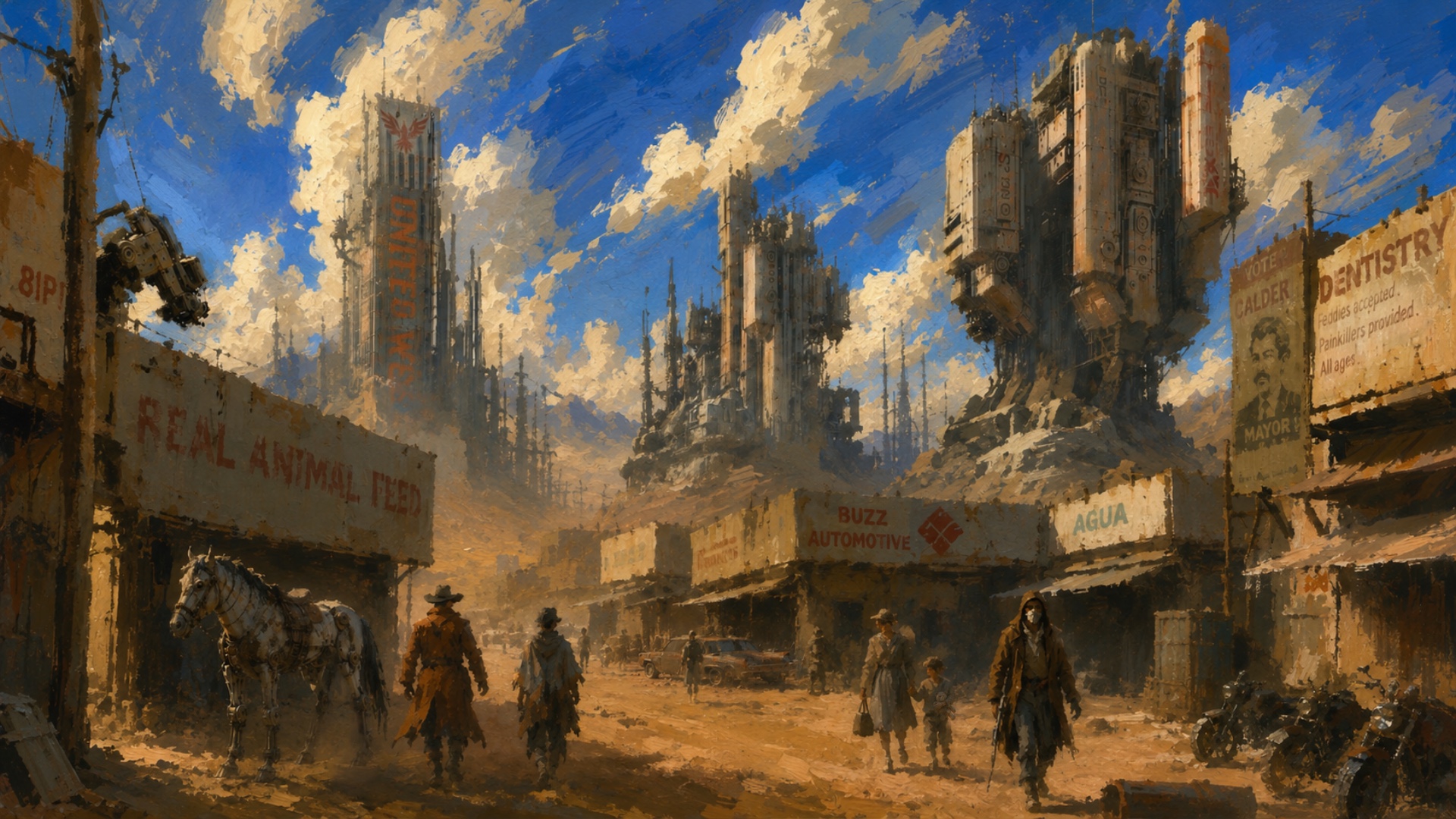 Concept-art view of Nightwood, a post-nuclear desert city